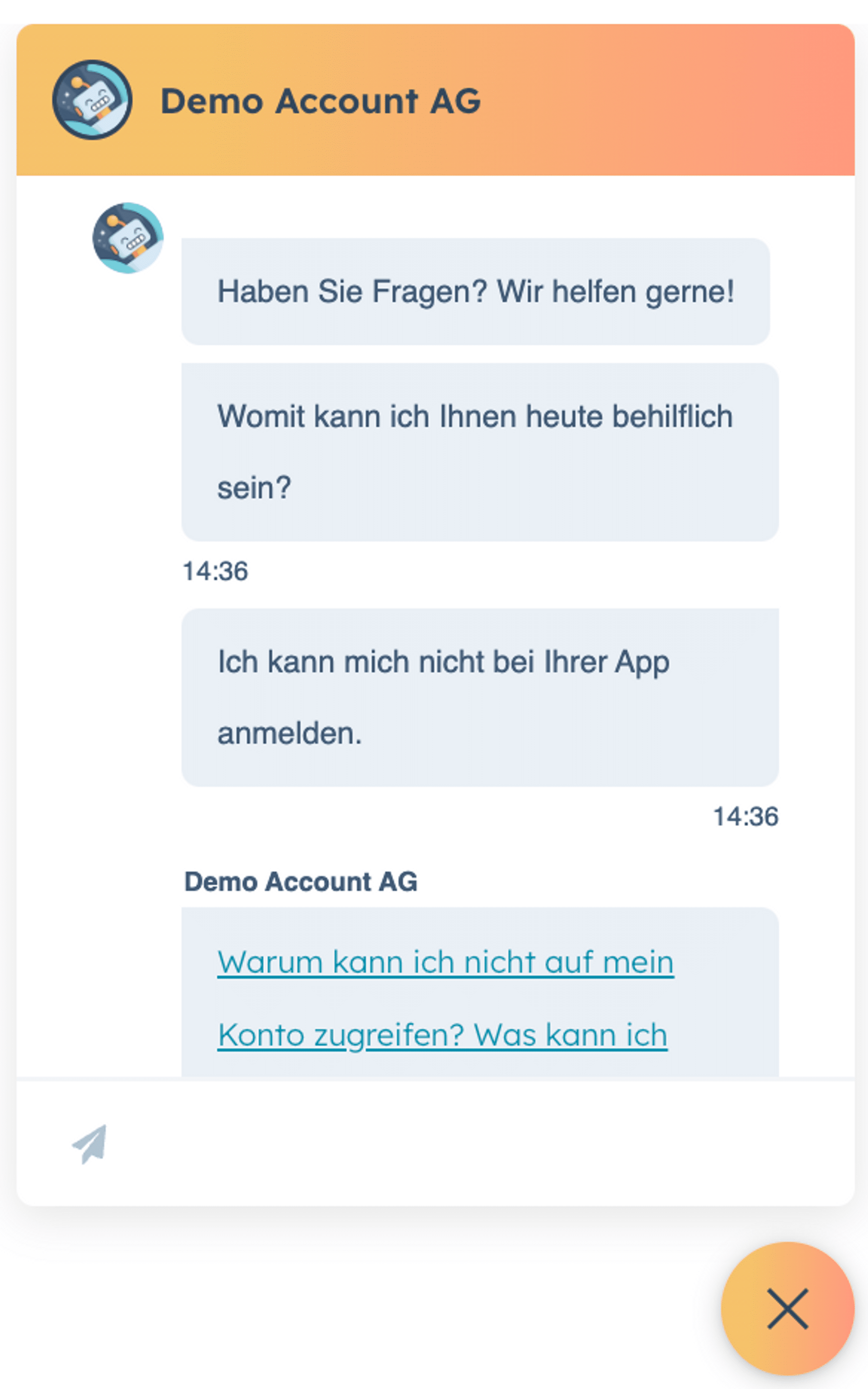 Kundenzufriedenheit demo account ag chat