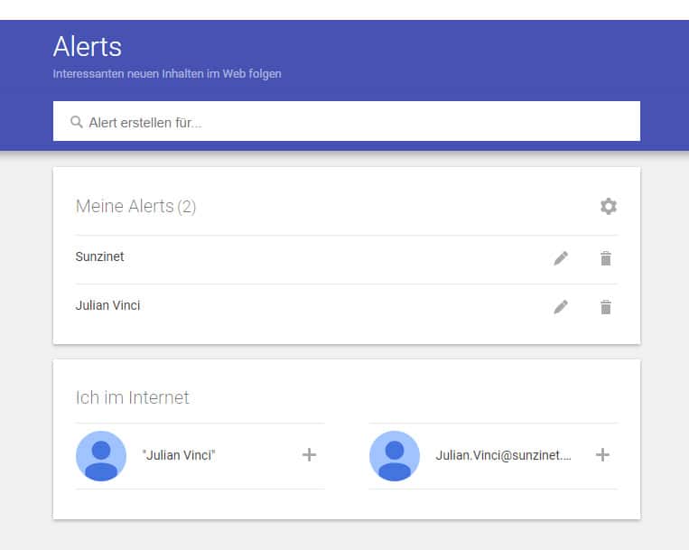 Google Alerts Uebersicht der Alerts