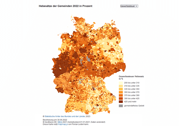 Karte alle Gewerbesteuerhebesätze