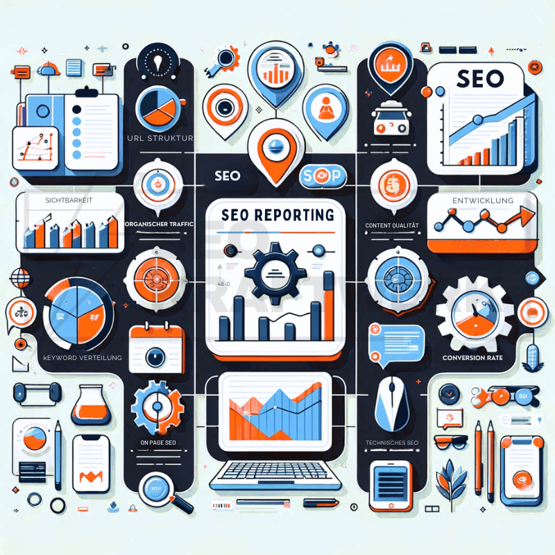 Grafik zum SEO Reporting, welche wichtige Bereiche veranschaulicht