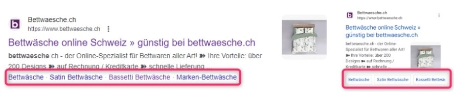 sitelinks Beispiel bettwaesche.ch