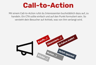 Die Grafik erklärt die Funktion von Call-to-Actions und zeigt einige Beispiele (Quelle: acquisa.de)