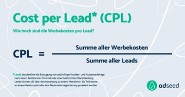 Die Grafik zeigt, die Berechnung des Cost per Leads (CPL) (Quelle: adseed.de).