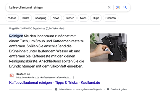 Featured Snippet Kaffeevollautomat reinigen