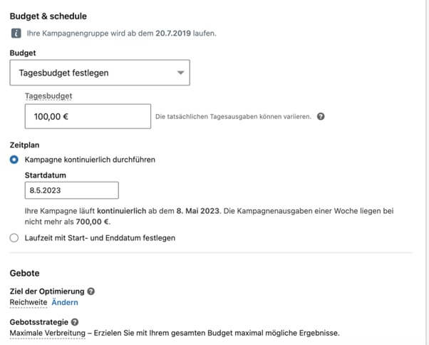 LinkedIn Ads Gesamtbudget auswaehlen bei LinkedIn