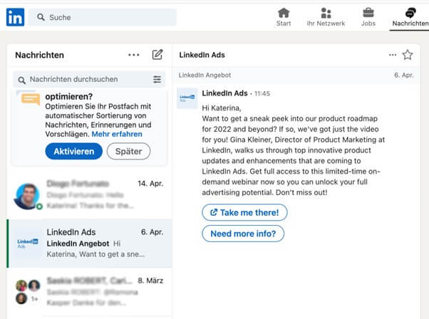 Messaging Anzeigen LinkedIn