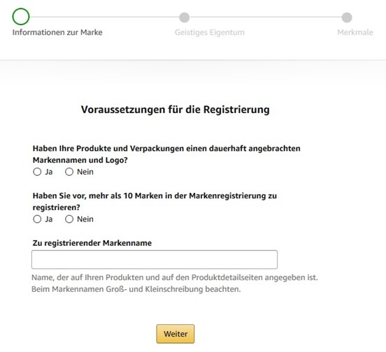Screenshot Voraussetzung für Registrierung Amazon Seller Central
