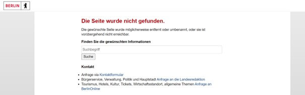 Screenshot Website BerlinOnline 404-Fehler Seite broken Link