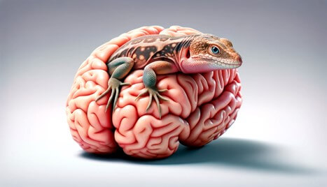 DALL-E Bild Gehirn mit darufsitzendem Frosch