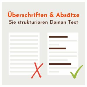 Positiv- und Negativ-Beispiel für Texte ohne bzw. mit Überschriften und Absätze