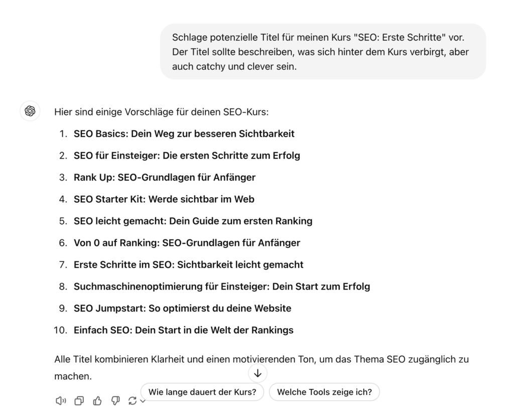 Onlinekurs: Titel mit ChatGPT