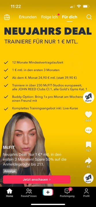 Beispiel In-Feed Ads.