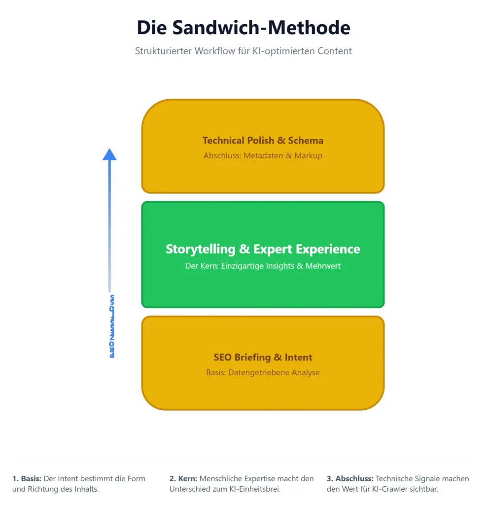 Die Sandwich-Methode: strukturierter Workflow für KI-opitimierten Content