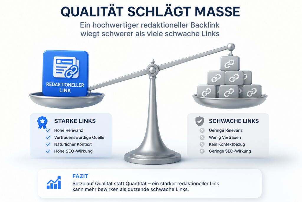 Ein hochwertiger redaktioneller Backlink wiegt schwerer als viele schwache Links