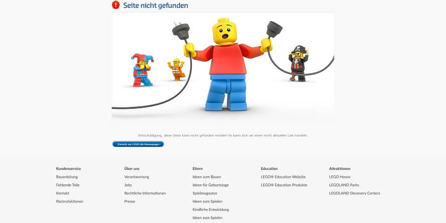 404-Seite von Lego inklusive Footer