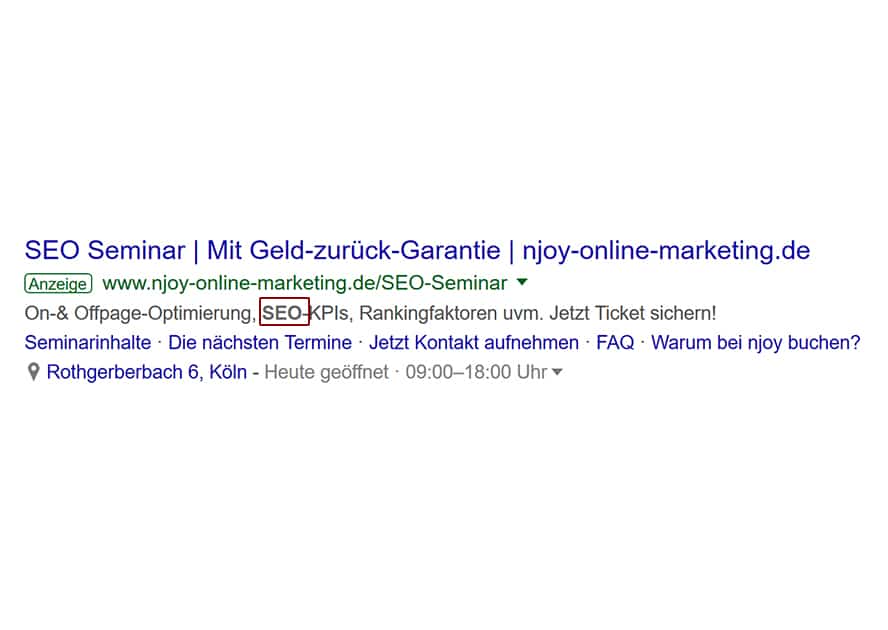 Anzeigen_gefettetes Keyword in Beschreibung