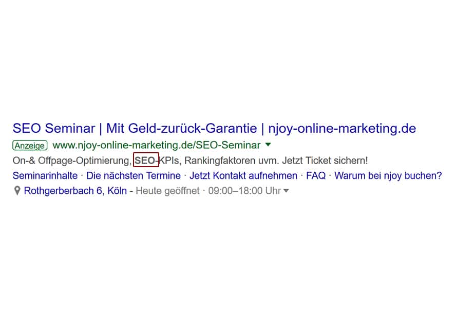 Anzeigen_gefettetes Keyword in Beschreibung