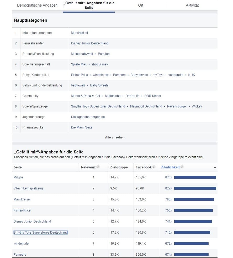 Hauptkategorien-Zielgruppeninsights-Beispiel