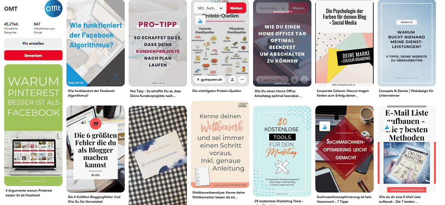 Pinterest stellt die Pins aus diesen drei Bereichen zusammen und zeigt sie in Deinem Feed an.