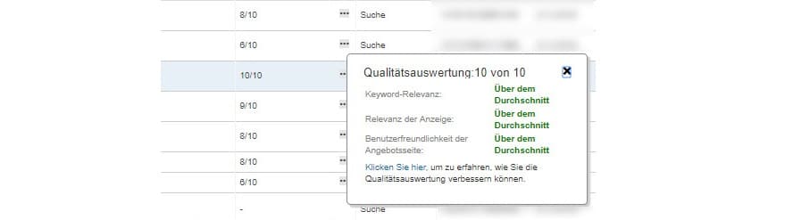 Bing Qualitätsauswertung