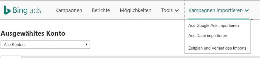 Google-Ads Kampagnen-Import in Bing