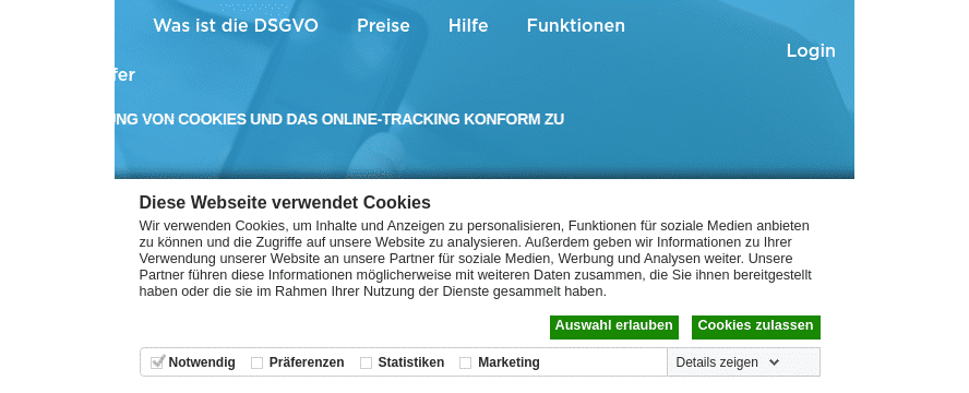 Cookie-Einwilligung der Website cookiebot.com