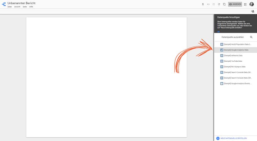 Eine Datenquelle in Google-Data-Studio anschließen.