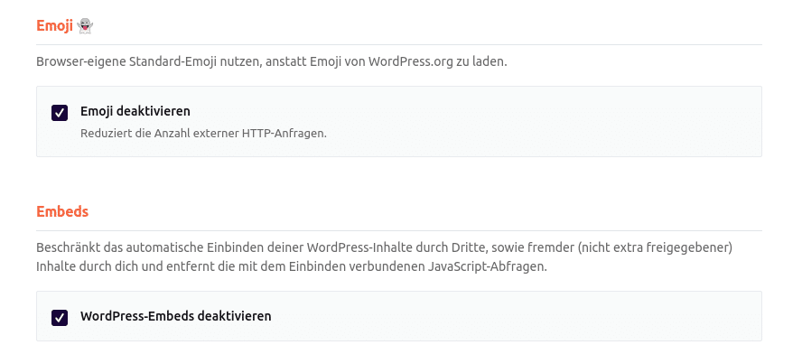 Deaktivierung von Emojis und Embeds in WP Rocket