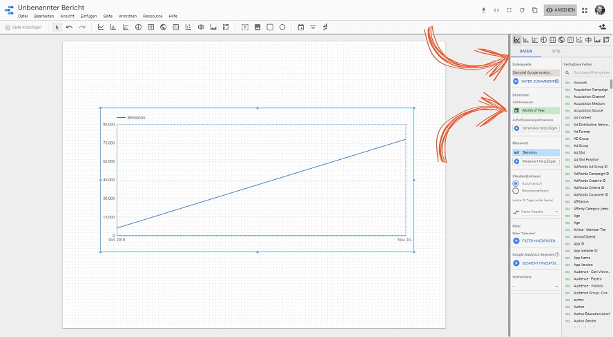 Die Diagramm-Einstellungen in Google-Data-Studio ändern.