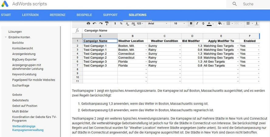 Scripts für wetterabhängige Kampagnenverwaltung