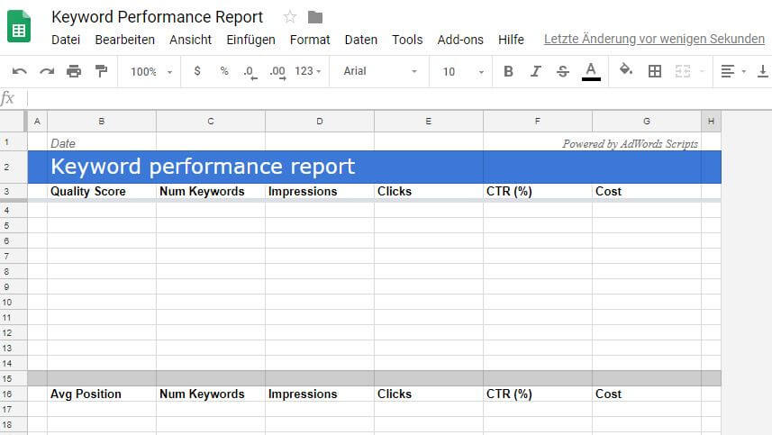 Spreadsheet Keyword Performance Report