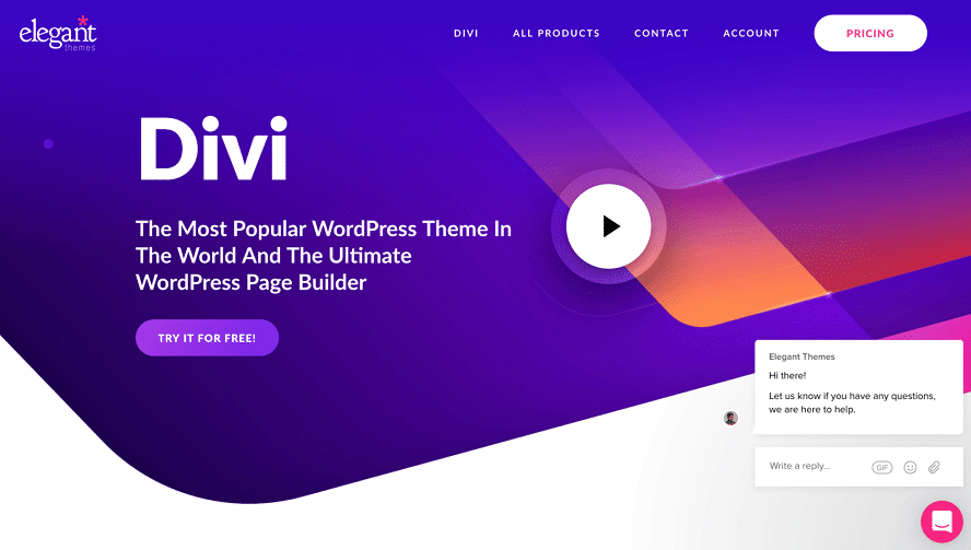 Screenshot der Landingpage des WordPress Themes Divi von Elegant Themes