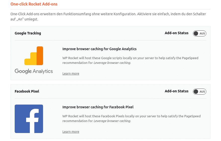 Lokale Einbindung von Googles Analytics-Script und Facebooks Pixel-Script in WP Rocket