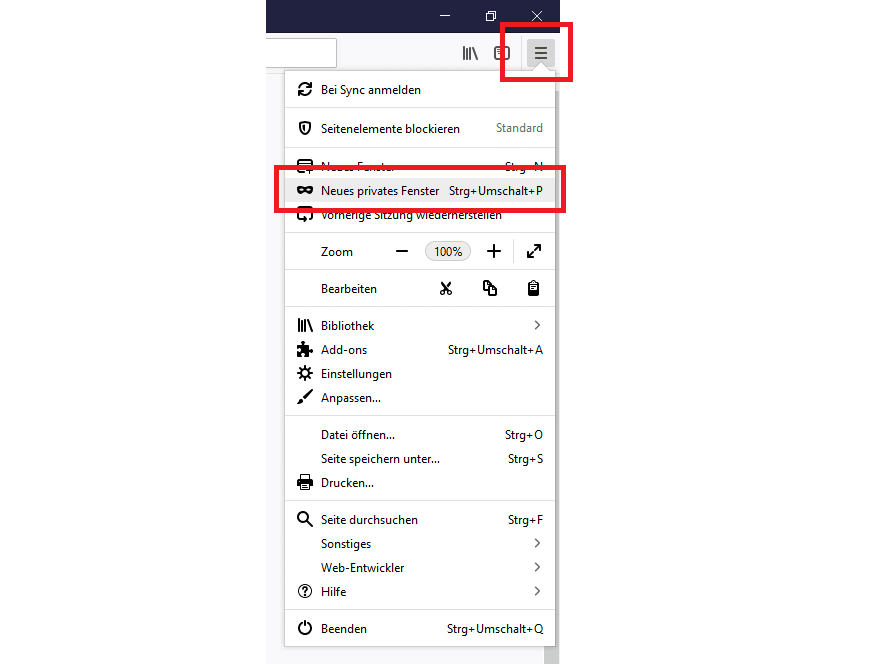 Privates Fenster in Mozilla Firefox öffnen, um die Suchintention zu analysieren.