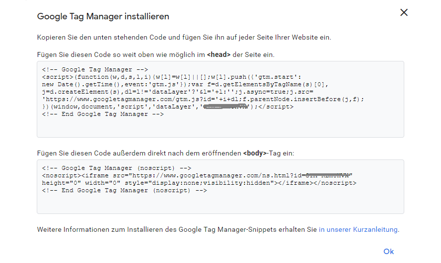 Code des Google Tag Managers abrufen