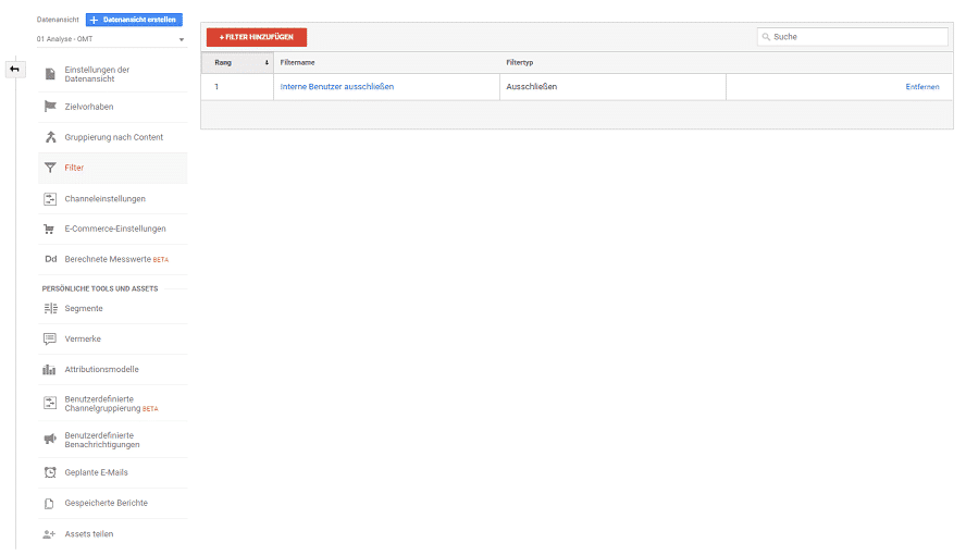 Einrichtung Filter in Google Analytics