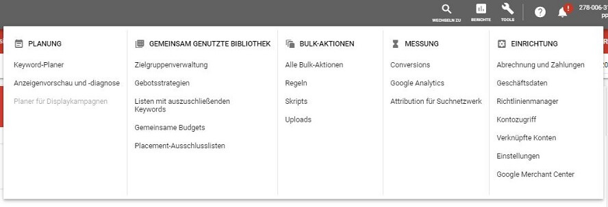 Google Ads Kontozugriff in der Plattform