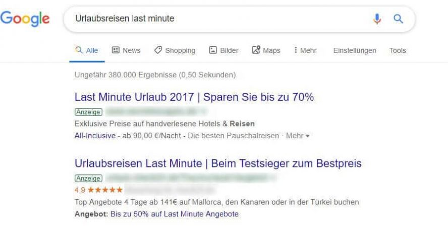 Google Ads Beispiele Zahlen und Zeichen