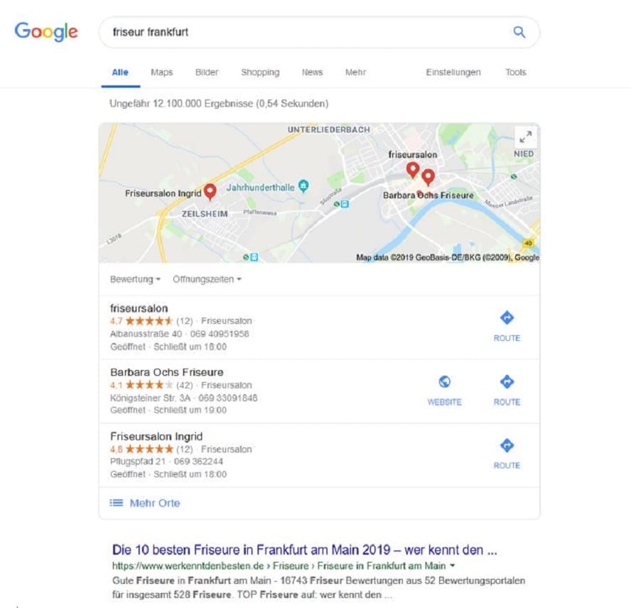 Google My Business Optimierung SERPs mit local Pack