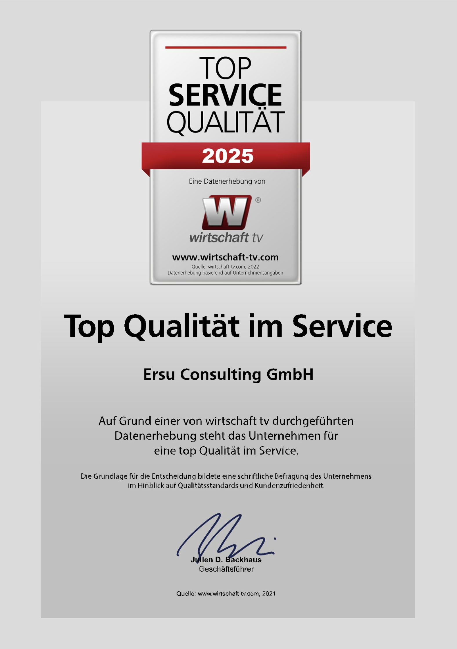 Ersu Consulting GmbH Zertifikat