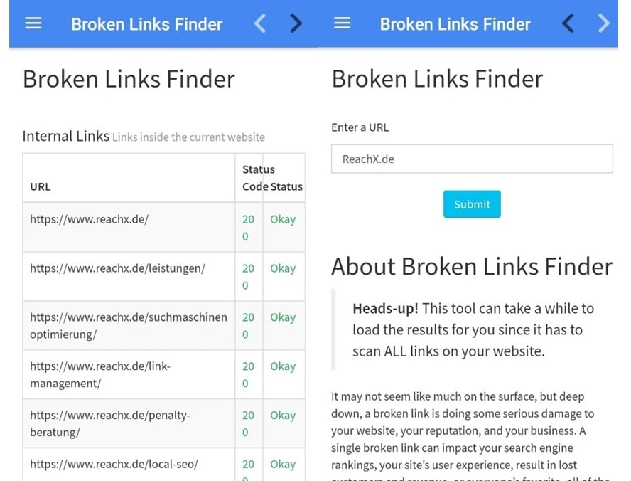 SEO App Broken Links Finder OMT