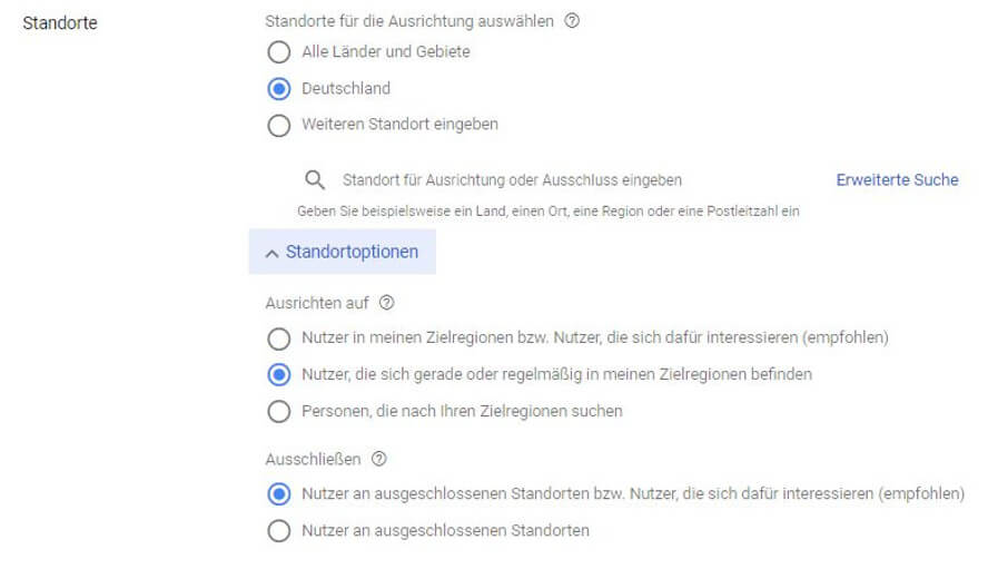 Google-Ads-Standortoptionen 