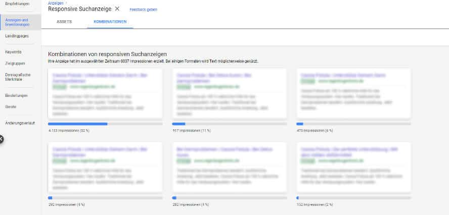 Kombinationen responsiver Suchanzeigen in Google Ads