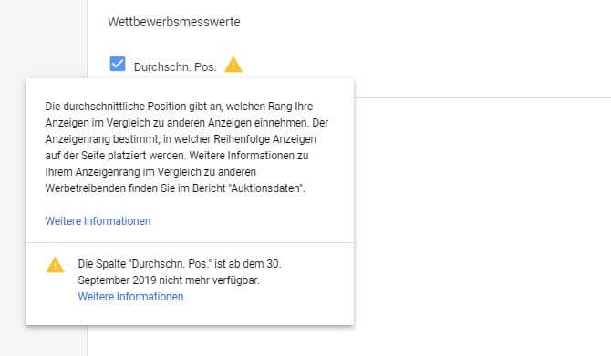 Google-Ankündigung zur durchschnittlichen Position