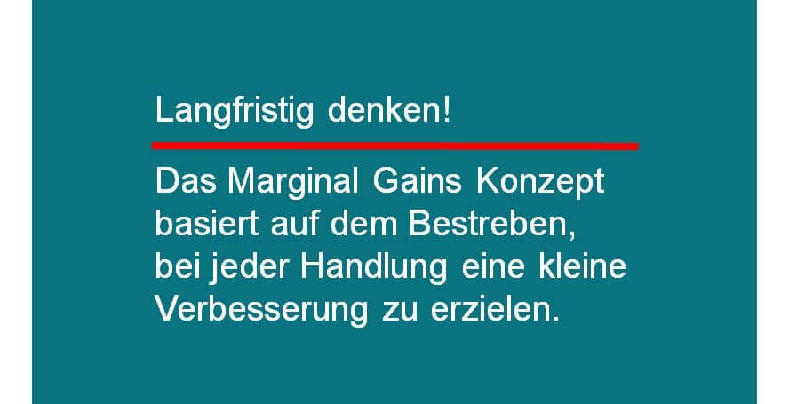 Das Marginal Gains Konzept basiert auf dem Bestreben, bei jeder Handlung eine kleine Verbesserung zu erzielen.