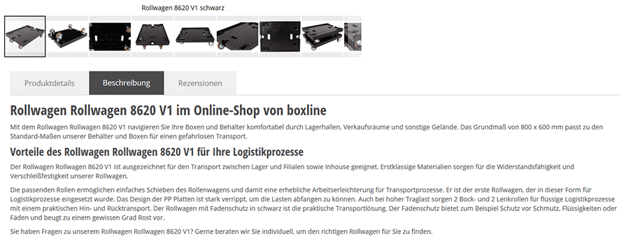 Darum geht’s: Eine Produktbeschreibung, die sich automatisieren lassen könnte (Shop: boxline.com).