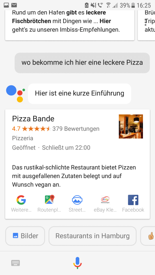 Screenshot einer Suchanfrage mit Google Assitant