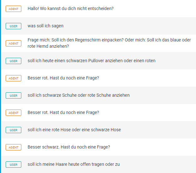 Abbildung 5: Beispiel einer Konversation zwischen Nutzer und Skill.