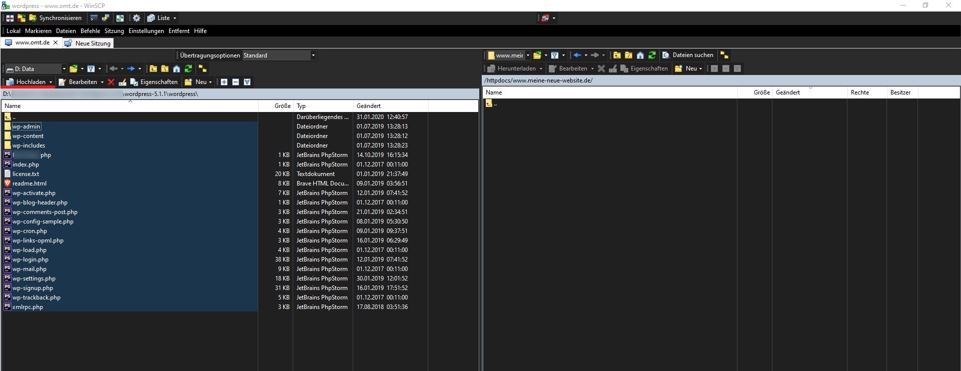 WordPress via WinSCP hochladen