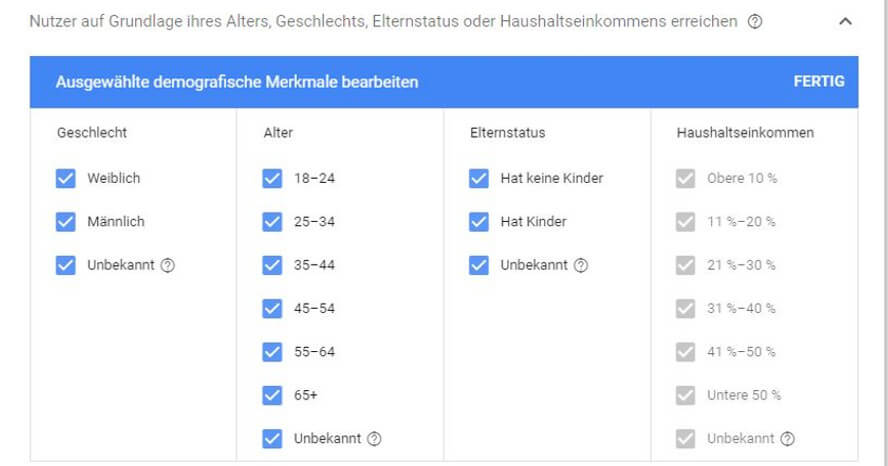 Demografische Merkmale in Google Ads